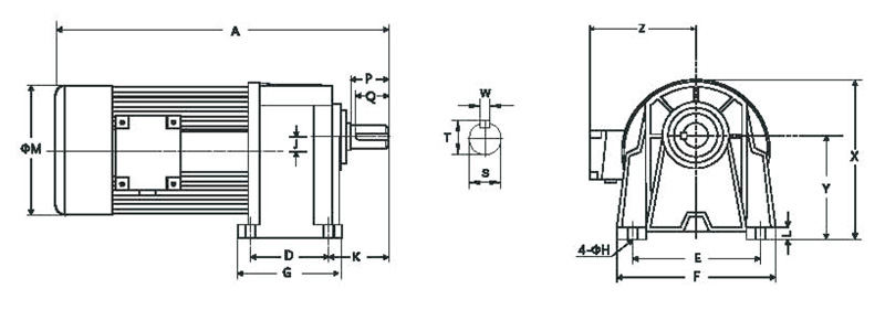 GH卧式单相缩框型(刹车)减速马达齿轮减速电机图纸