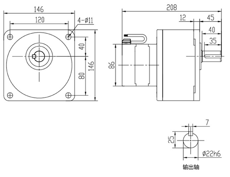 SV22-100W（B法兰）微型永磁减速电机图纸